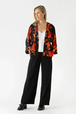 One Hundred Stars Acer Black Crepe Kimono|Women Short Kimonos