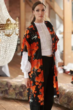 One Hundred Stars Acer Black Midi Kimono|Women Midi Kimonos