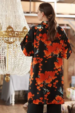 One Hundred Stars Acer Black Midi Kimono|Women Midi Kimonos