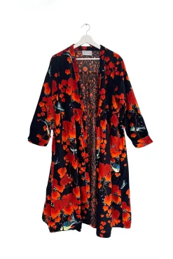 One Hundred Stars Acer Black Velvet Duster|Women Velvet Coats