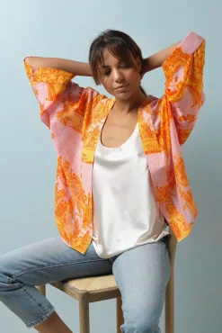 One Hundred Stars Ancient Columns Orange Kimono|Women Short Kimonos