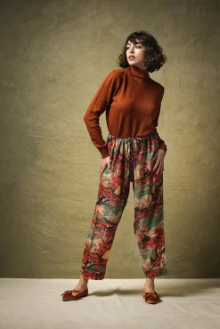 One Hundred Stars Country Toile Berry Crepe Pants|Women Palazzo Pants