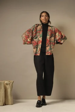 One Hundred Stars Country Toile Berry Kimono|Women Short Kimonos