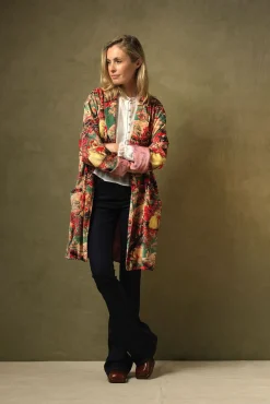 One Hundred Stars Country Toile Berry Velvet Boyfriend Jacket|Women Velvet Coats