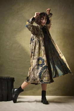 One Hundred Stars Dhurrie Taupe Velvet Duster Coat|Women Velvet Coats