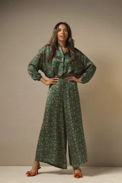 One Hundred Stars Floral Paisley Green Palazzo Pant|Women Palazzo Pants