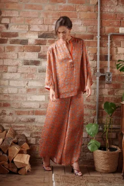 One Hundred Stars Floral Paisley Orange Palazzo Pant|Women Palazzo Pants