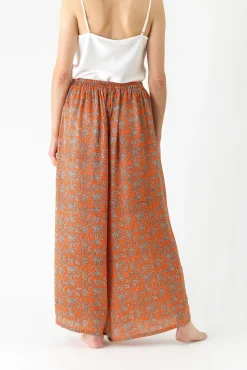 One Hundred Stars Floral Paisley Orange Palazzo Pant|Women Palazzo Pants