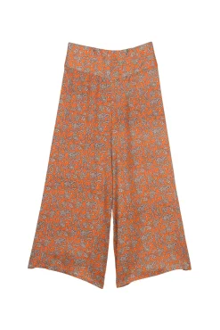 One Hundred Stars Floral Paisley Orange Palazzo Pant|Women Palazzo Pants