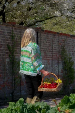 One Hundred Stars Folk Flowers Green Kimono|Women Short Kimonos