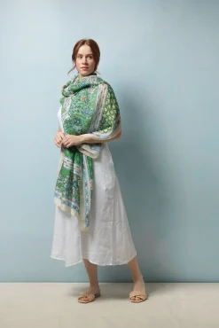 One Hundred Stars Folk Flowers Green Scarf| Scarves