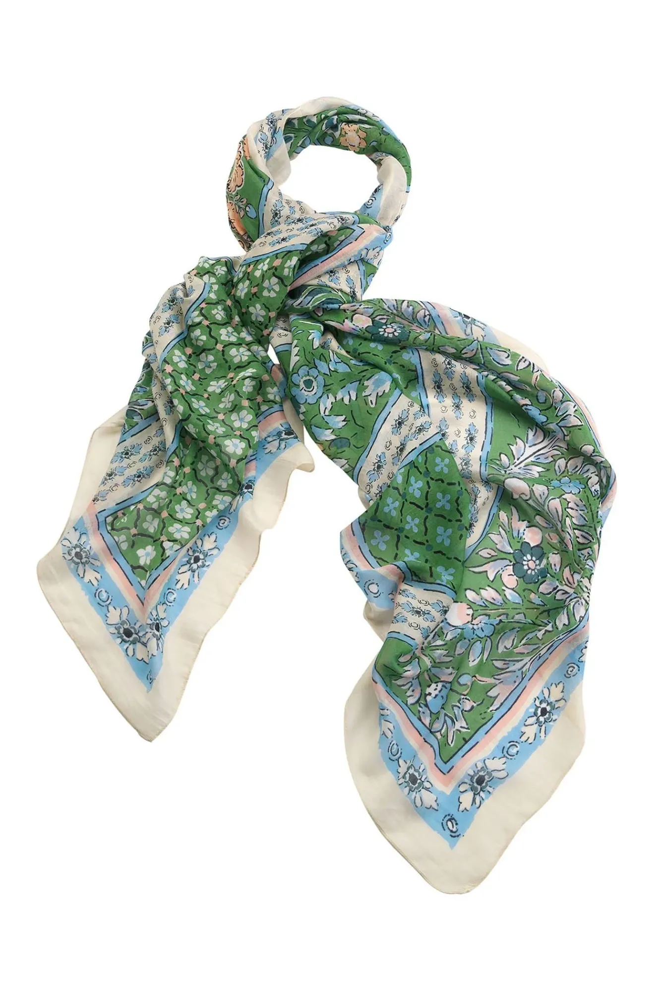 One Hundred Stars Folk Flowers Green Scarf| Scarves