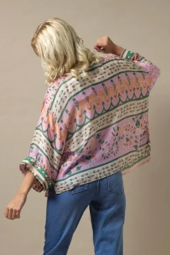 One Hundred Stars Folk Flowers Pink Kimono|Women Short Kimonos