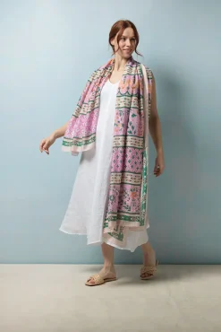 One Hundred Stars Folk Flowers Pink Scarf| Scarves