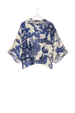One Hundred Stars Giant Willow Blue Kimono|Women Short Kimonos