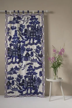 One Hundred Stars Giant Willow Blue Linen Panel| Curtains