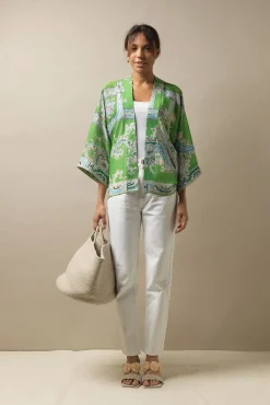 One Hundred Stars Handkerchief Green Kimono|Women Short Kimonos