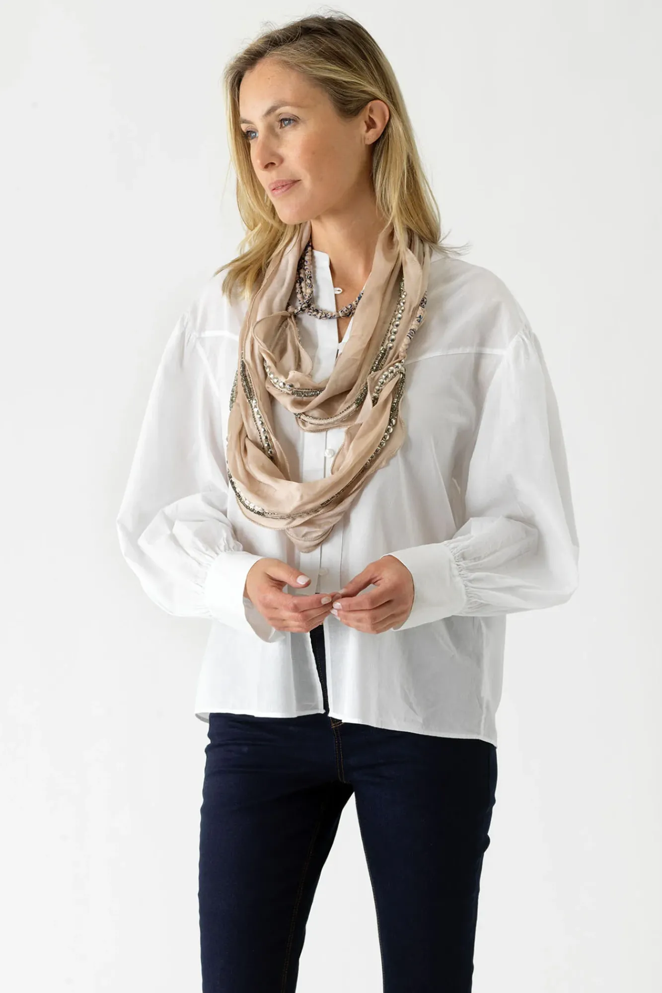 One Hundred Stars Indian Heritage Beige Necklace Scarf| Scarves