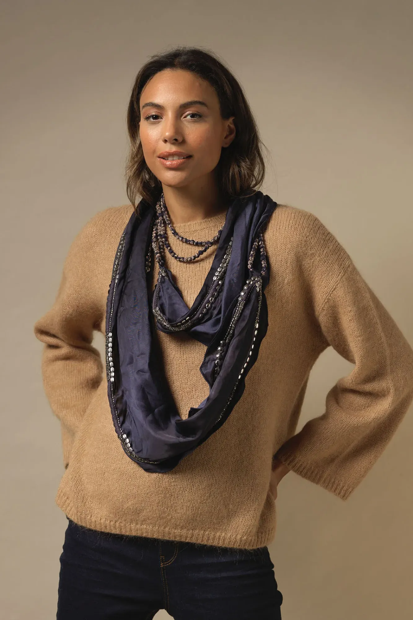 One Hundred Stars Indian Heritage Blue Necklace Scarf| Scarves