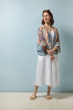 One Hundred Stars Indian Summer Blue Kimono|Women Short Kimonos