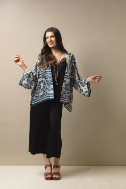 One Hundred Stars Jaipur Blue Kimono|Women Short Kimonos