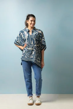 One Hundred Stars Jaipur Blue Tunic Top|Women Tops