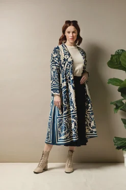 One Hundred Stars Jaipur Blue Velvet Duster Coat|Women Velvet Coats