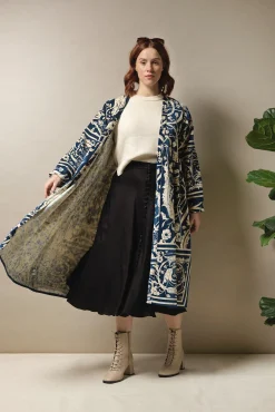 One Hundred Stars Jaipur Blue Velvet Duster Coat|Women Velvet Coats