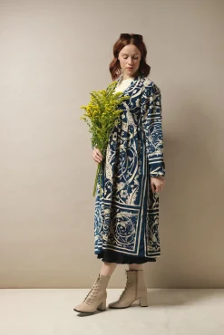 One Hundred Stars Jaipur Blue Velvet Duster Coat|Women Velvet Coats