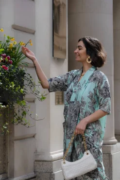 One Hundred Stars Kew Etched Floral Aqua Rachel Dress|Women Dresses