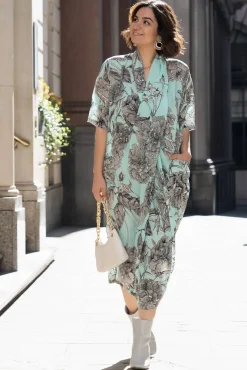 One Hundred Stars Kew Etched Floral Aqua Rachel Dress|Women Dresses