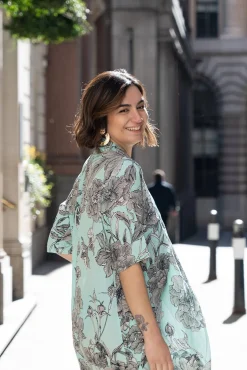 One Hundred Stars Kew Etched Floral Aqua Rachel Dress|Women Dresses