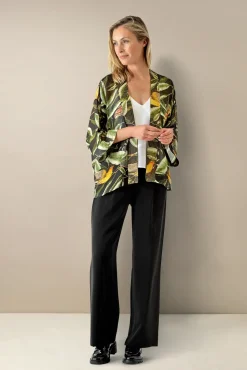 One Hundred Stars Kew Evergreen Black Kimono|Women Short Kimonos