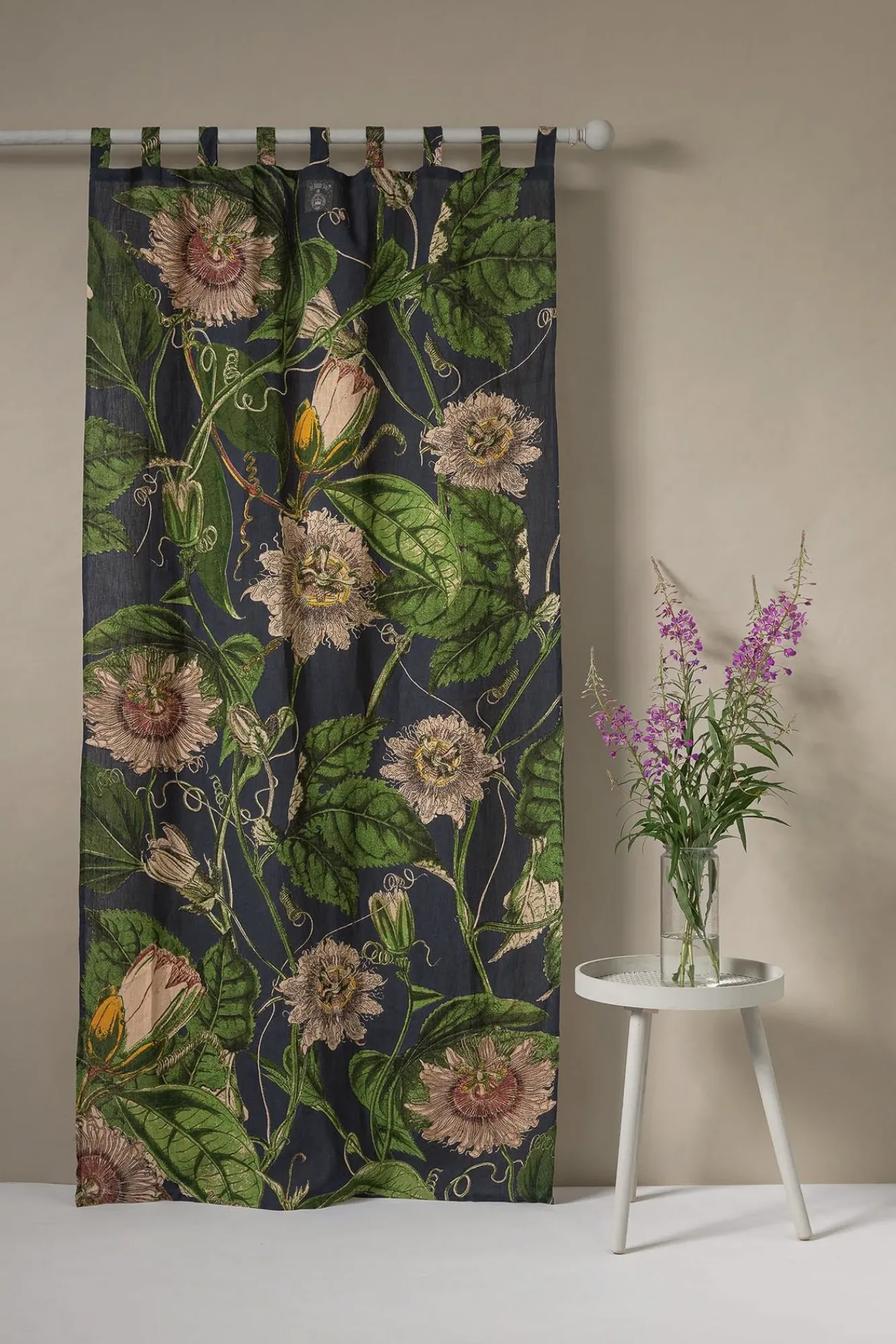 One Hundred Stars Kew Passion Flower Grey Linen Panel| Curtains