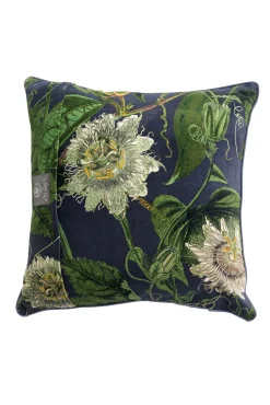 One Hundred Stars Kew Passion Flower Grey Velvet Square Cushion| Cushions