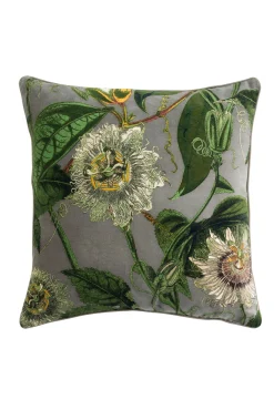 One Hundred Stars Kew Passion Flower Stone Velvet Square Cushion| Cushions