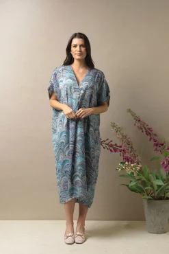 One Hundred Stars Marbled Blue Shift Dress|Women Dresses