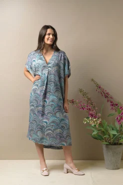 One Hundred Stars Marbled Blue Shift Dress|Women Dresses