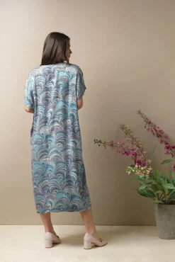 One Hundred Stars Marbled Blue Shift Dress|Women Dresses