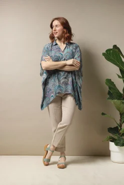 One Hundred Stars Marbled Blue Tunic Top|Women Tops