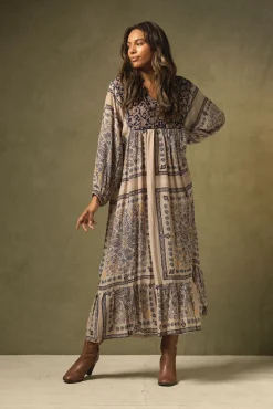 One Hundred Stars Mehndi Blue Boho Dress|Women Dresses