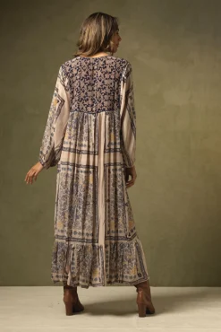 One Hundred Stars Mehndi Blue Boho Dress|Women Dresses