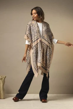 One Hundred Stars Mehndi Blue Wool Throwover|Women Wool Throwovers