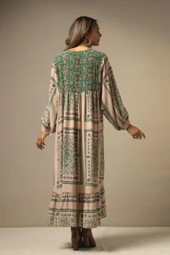 One Hundred Stars Mehndi Green Boho Dress|Women Dresses