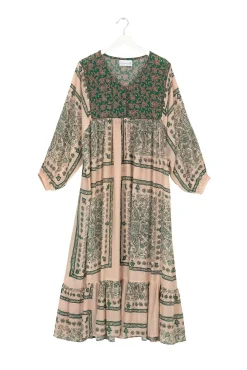One Hundred Stars Mehndi Green Boho Dress|Women Dresses