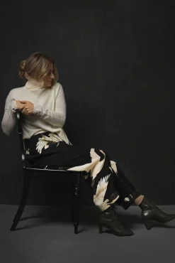 One Hundred Stars Stork Black Crepe Lounge Pants|Women Palazzo Pants