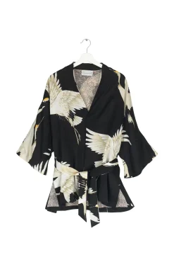 One Hundred Stars Stork Black Wrap Jacket|Women Wrap Jackets