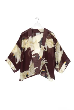 One Hundred Stars Stork Burgundy Kimono|Women Short Kimonos