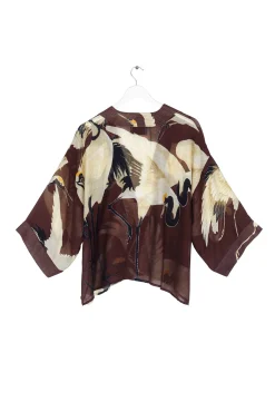 One Hundred Stars Stork Burgundy Kimono|Women Short Kimonos