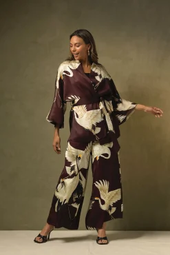 One Hundred Stars Stork Burgundy Palazzo Pant|Women Palazzo Pants